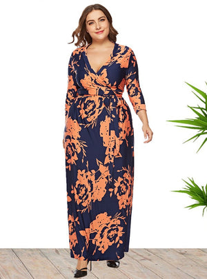Plus Size Long Sleeve Printed Dress