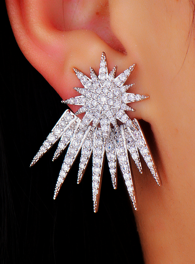 Rhodium Plated Star Shaped Stud Earrings