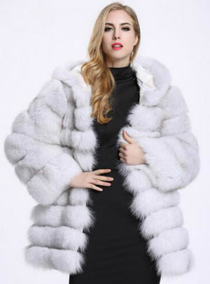 Faux Fur Stitching Hooded Coat Fluffy Jacket
