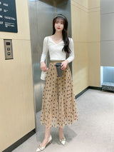 Mosaic Flocking Bow Gauze Skirt