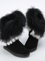 Fox Fur Cow Suede Leather Winter Snow Boots