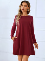 Solid Color Long Sleeve Lace Dress