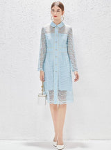 Blue Long Sleeve Heavy-duty Lace Dress