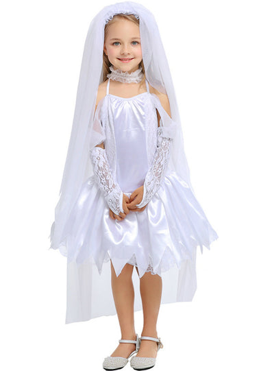 Children's Bride White Princess Dress Chest Wiped White
