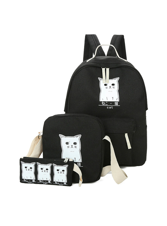 Women Backpack Cat Printing Canvas School Bags