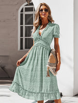 Sexy V-neck Printed Chiffon Big Swing Dress