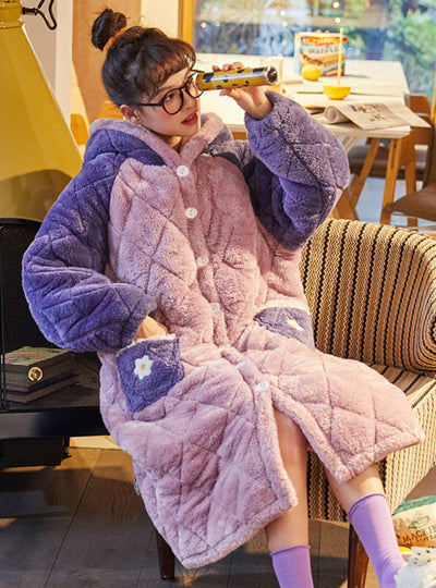 Pink Purple Warm And Sweet Extended Bathrobe Hooded