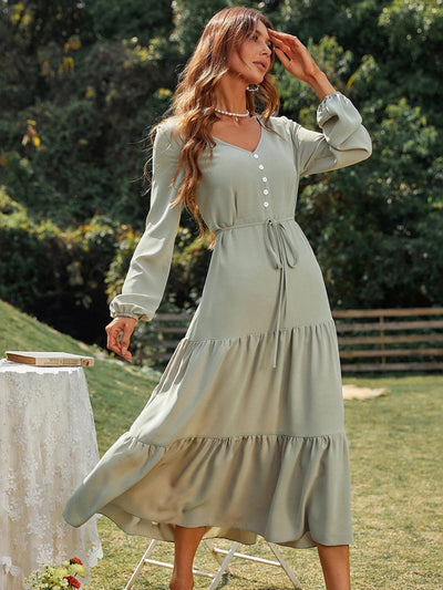 Loose and Casual Long-sleeved Ruffled Dress