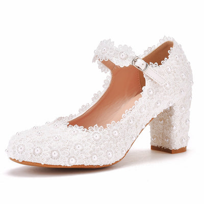 White Lace Flower Wedding Shoes