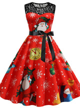 Christmas Printed Lace Stitching Dress
