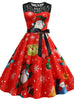 Christmas Printed Lace Stitching Dress