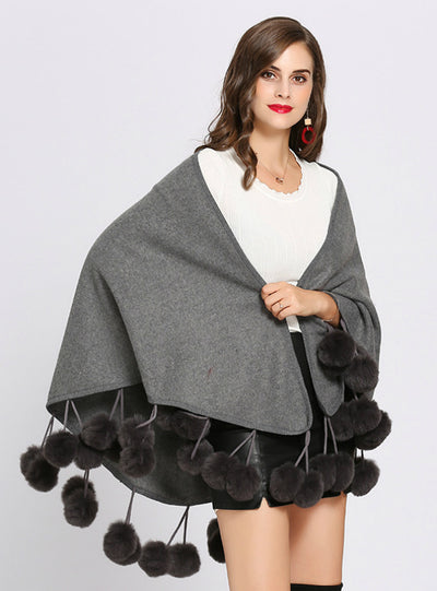 Two Sides Can Wear Big Fur Ball Triangle Scarf Shawl