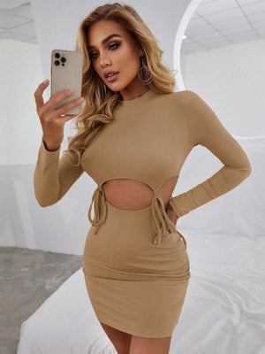 Hollow Lace Up Slim Long Sleeve Dress