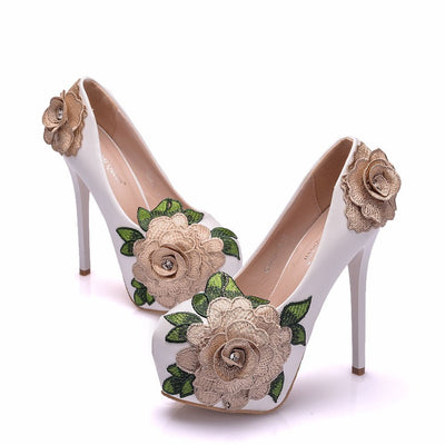 14 cm Big Flower Banquet High Heels Shoes
