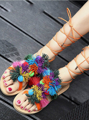 Lace Up Open Toe Sandals Handmade Rome 