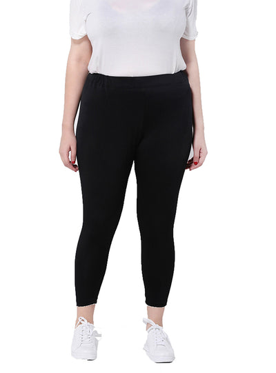Black Solid Slim High Waisted Elastic Skinny Pencil Pants