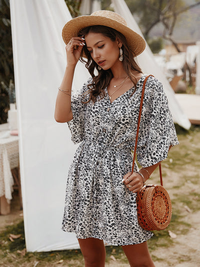 Print Short Sleeve Mini Dress