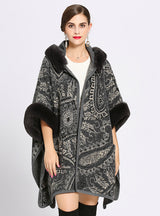 Woman Loose Hooded Knitted Cardigan Shawl Cape 