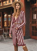 Loose Striped Color Matching Sweater Coat