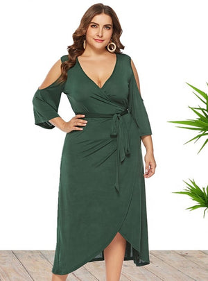 Short Sleeve Split V-neck Dress