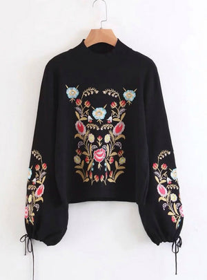 Embroidery Lace Up Knitted Sweater Women