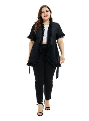 Knitted Chiffon Cardigan Ruffle Tops