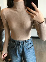 Winter Thick Sweater Women Knitted Ribbed Pullover Sweater