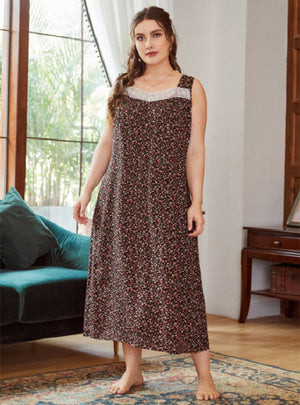 Print Vest Loose Long Nightgown