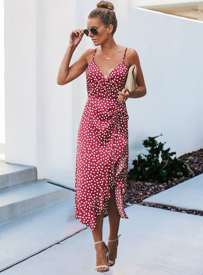 Medium Long Dot Spaghetti Strap Dress