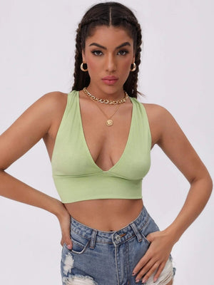 Slim-fit Solid Color V-neck Top Vest