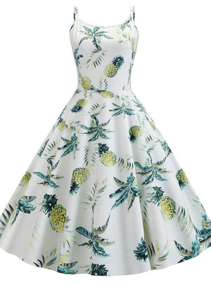Sling Pineapple Sunflower Print Dress