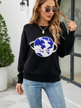 Turtleneck Printed Color Matching Sweater