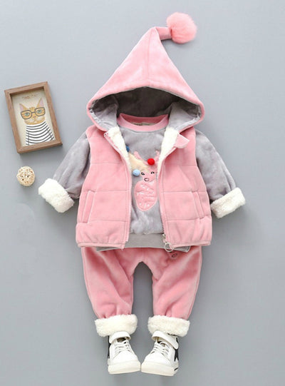Autumn Warm Hooded 3PCS Vest+Long Sleeves+pants