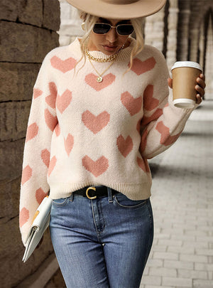 Jacquard Knitted Long Sleeve Pink Sweater