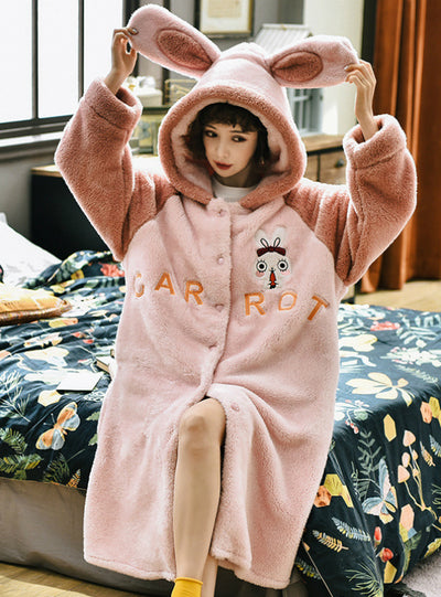 Pink Rabbit Flannel Long Sleeve Thickened Loose