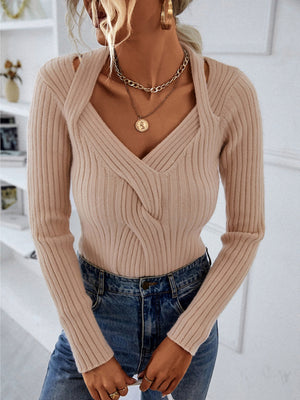 V-neck Long-sleeved Thin Sweater Top