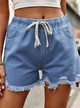 Slim Elastic Waist Denim Casual Shorts
