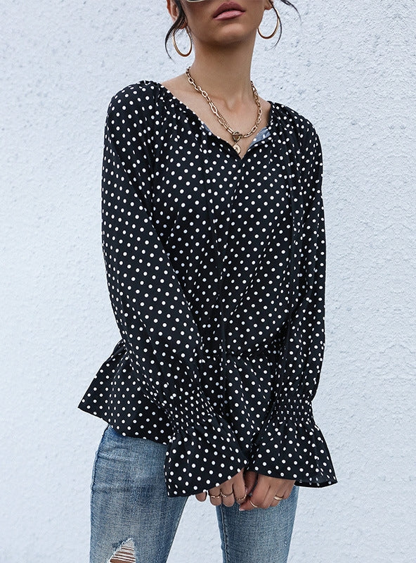 Retro Polka Dot Long Sleeve Shirt