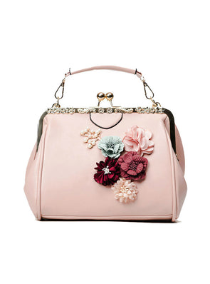Flower Metal Frame Handbag Beaded Messenger Bag