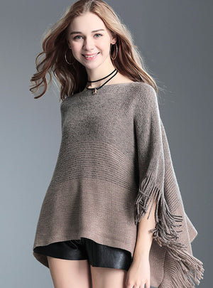 Fringed Bat Cuff Head Sweater Coat