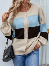 Lantern Color Matching Single-breasted Sweater Coat