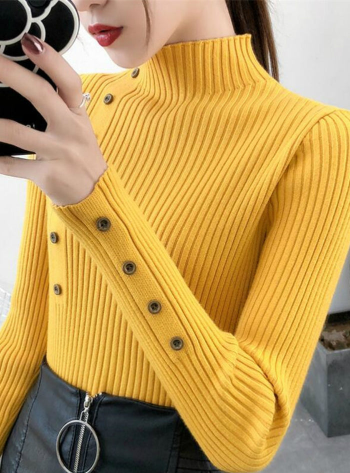 Knitted Sweater Solid Knitted Female Cotton Soft Elastic Color