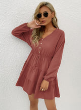 Decorative Button Pullover Casual Dress