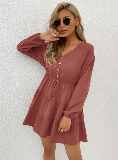 Decorative Button Pullover Casual Dress