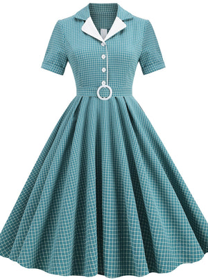 Retro Placket and Lace-up and Big Swing Dress