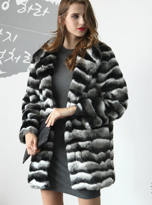 Imitation Rabbit Fur Coat Cotton Coat Collar Stripes