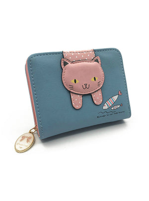 Women Cute Cat Wallet Small Zipper Girl 