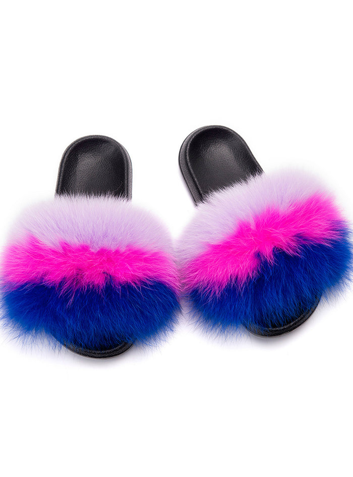 Fox Fur Slippers Real Fur Slides Female Indoor Flip