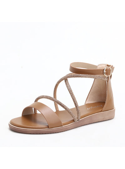 Rhinestone Flat-heeled Roman Sandals