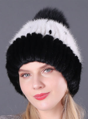 Mink Hats Ladies Winter Mink Fur Hats Fox Fur Balls